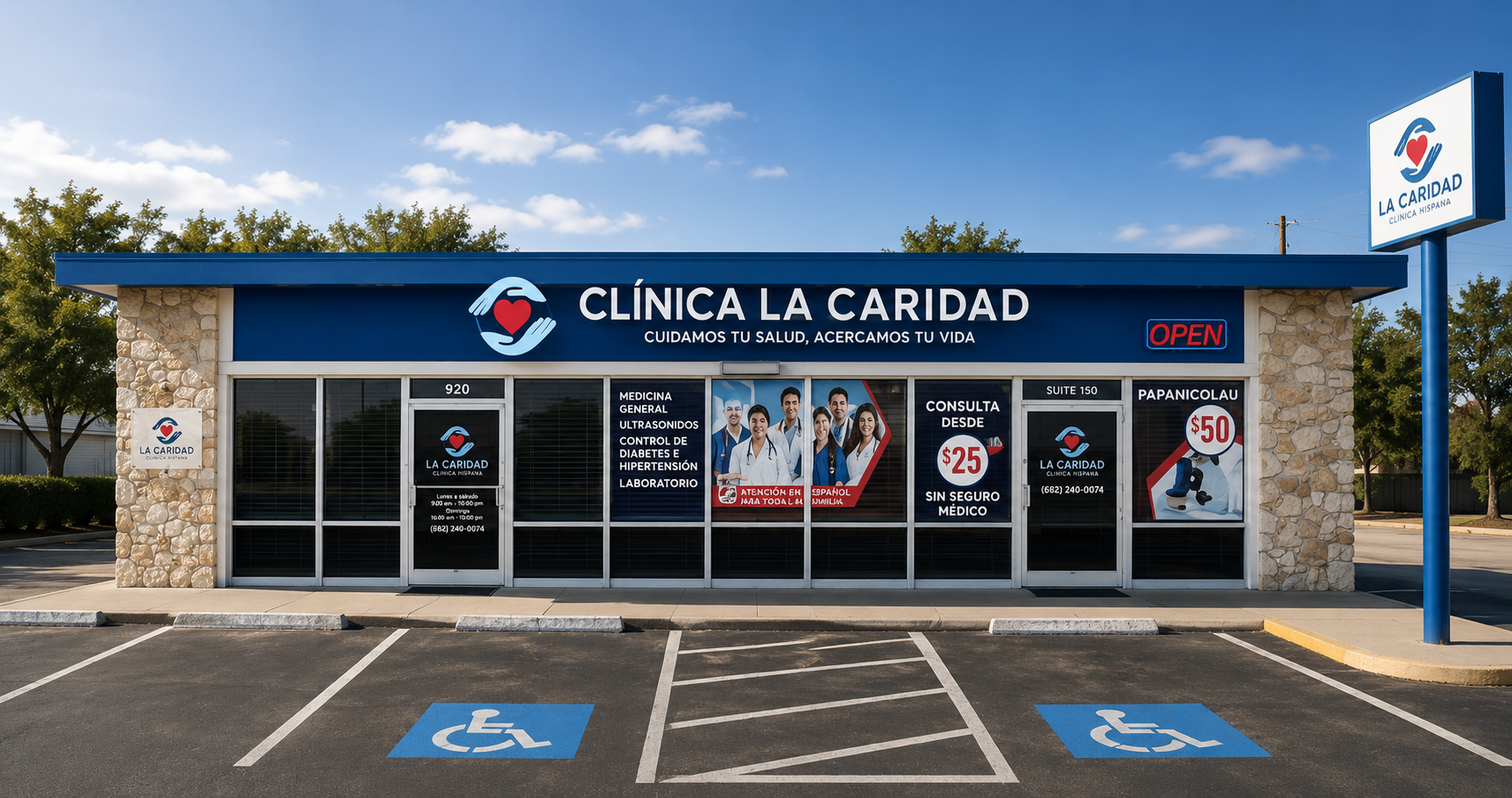 Fachada de la Clínica Hispana La Caridad en 920 W Pioneer Pkwy, Arlington TX